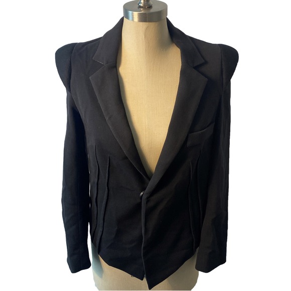 Julie Haus Jackets & Blazers - Julie Haus Black Tan BlazerLeather Combo Asymmetric Cut Size 4 USA Designer